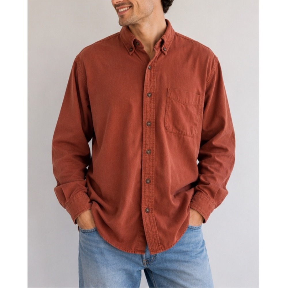 L.L.Bean Men's XL Tall Rust Terracotta Button Down Shirt 100% Cotton Long Slee